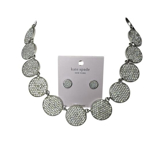 Kate Spade Shine On Necklace Earrings Set Cubic Zirconia Silver Pave Circles - Picture 1 of 9